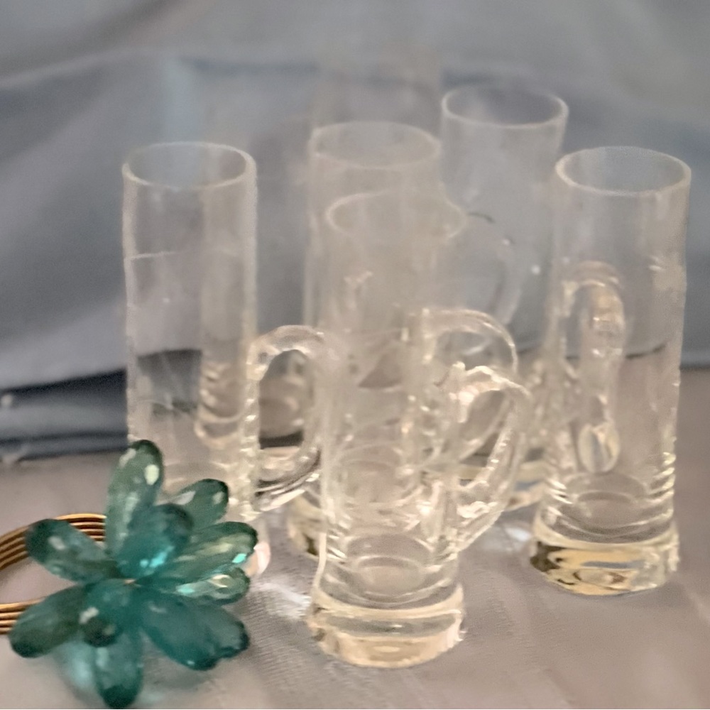 Vintage Pasabahce, Turkey Etched  Crystal Shot  Cordial Glasses
